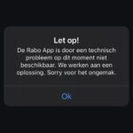 Screenshot van storingsmelding Rabobank app